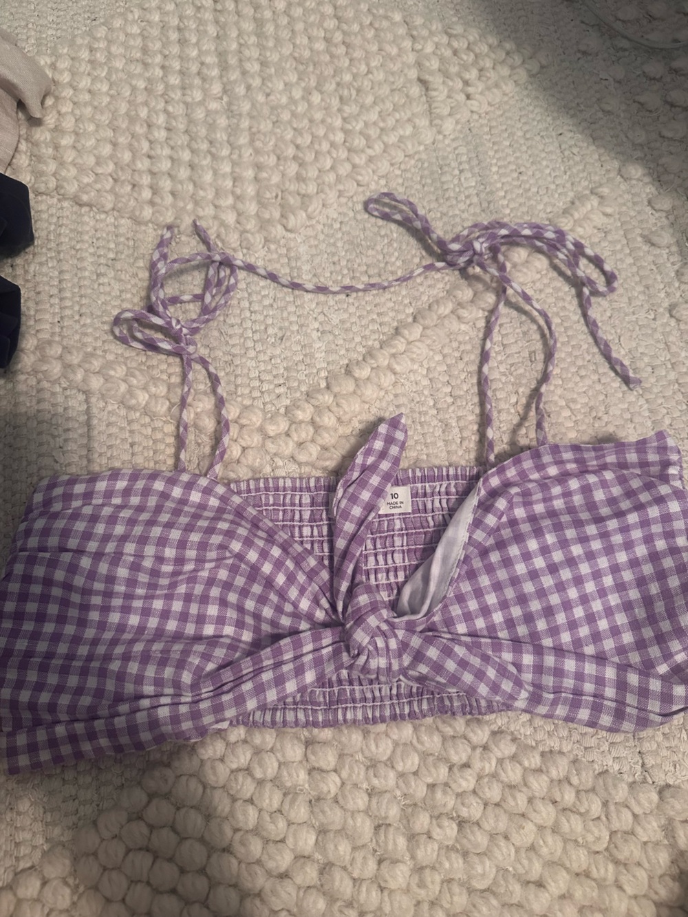 Glassons Lavender Gingham Tie-Front Crop Top